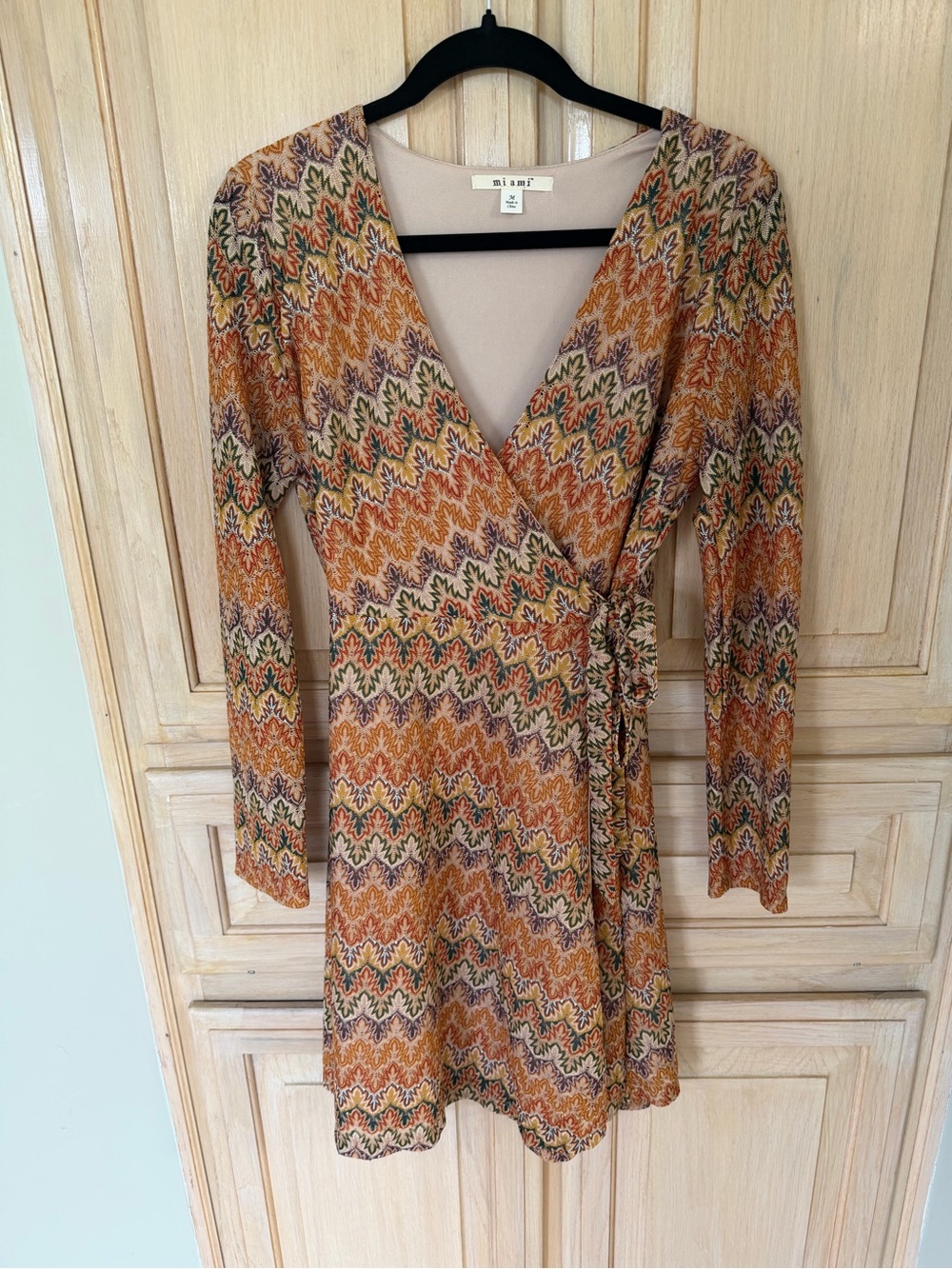 miami Rust Multi Zigzag Wrap Dress